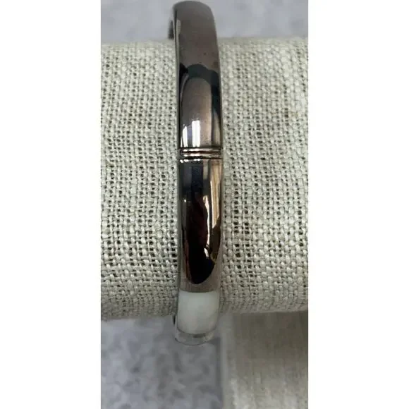 Sterling Silver MOP Onyx Hinged Bangle Bracelet #63715 - Picture 4 of 8